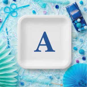 Monogram Initial Elegant Individuelle Name Blue Wh Pappteller