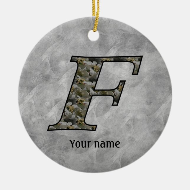 Monogram Initial F Hydrangea Flowers Personalized Keramik Ornament (Vorne)
