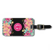 Monogram, Initial Floral Painting Luggage Bag ID