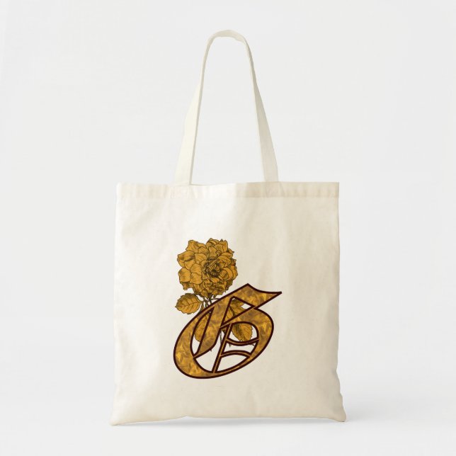 Monogram Initial G Gold Peony Tote Bag Tragetasche (Vorne)