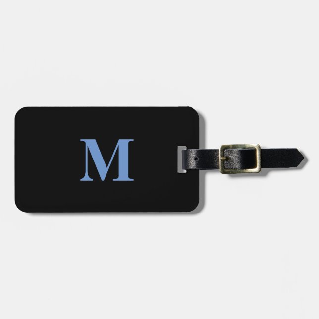 Monogram Initial Gift Favor Cornflower Blue Black Gepäckanhänger (Vorderseite horizontal)