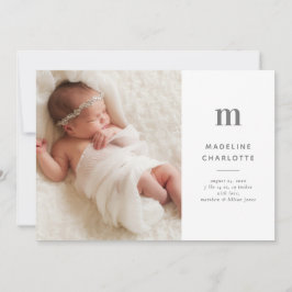 Monogram Initial Girls Foto Birth Ankündigung