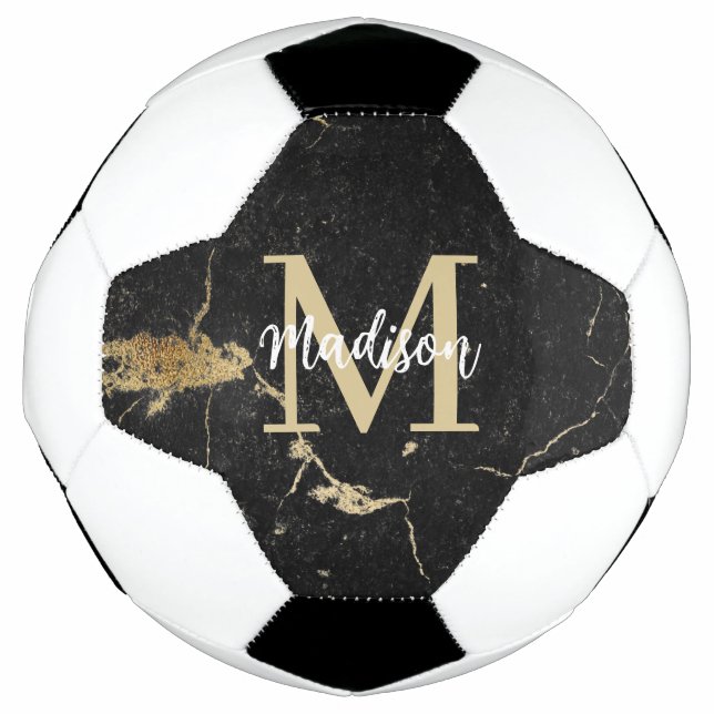 Monogram-Initial-Gold-Black-Marmor Fußball (Vorderseite)
