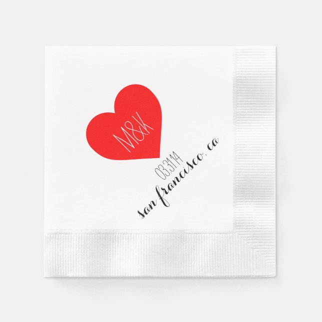 Monogram, Initial Heart Wedding Cocktail Serviette (Vorderseite)