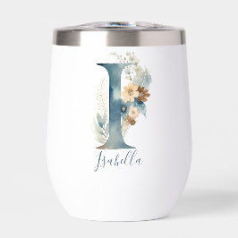 Monogram Initial I Blue Floral Watercolor Geschenk