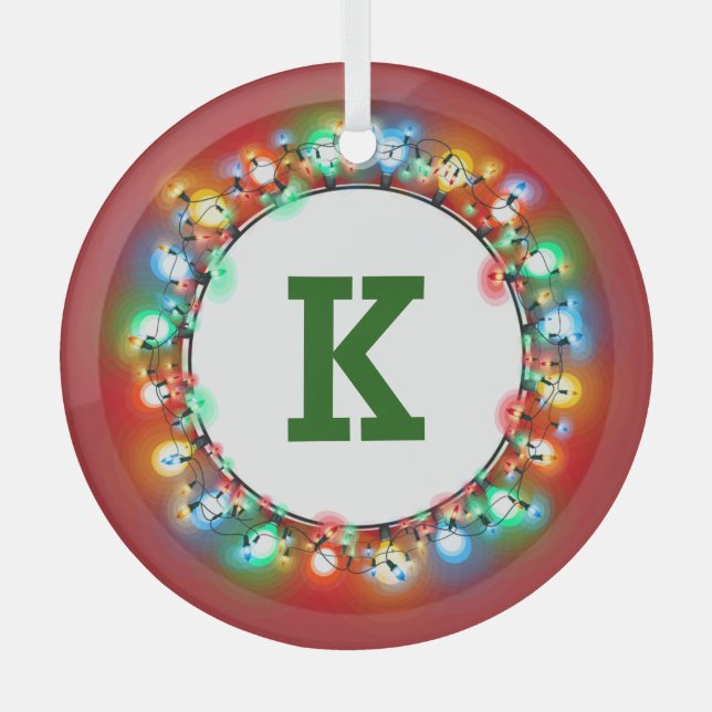 Monogram Initial in Holiday Lights Ornament Aus Glas (Vorderseite)