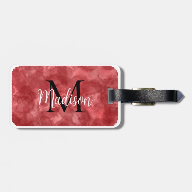 Monogram, Initial Individuelle Name Red Watercolor Gepäckanhänger (Rückseite horizontal)