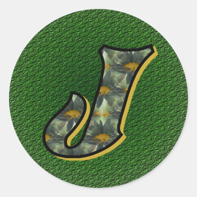 Monogram Initial J Black Daisies Sticker (Vorderseite)