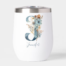Monogram Initial J Blue Floral Watercolor Geschenk