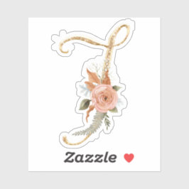 Monogram Initial J Gold Glitzer Peony Rose Floral Aufkleber