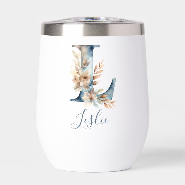 Monogram Initial L Blue Floral Watercolor Gift Ihr (Vorderseite)
