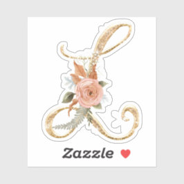 Monogram Initial L Gold Glitzer Peony Rose Floral Aufkleber