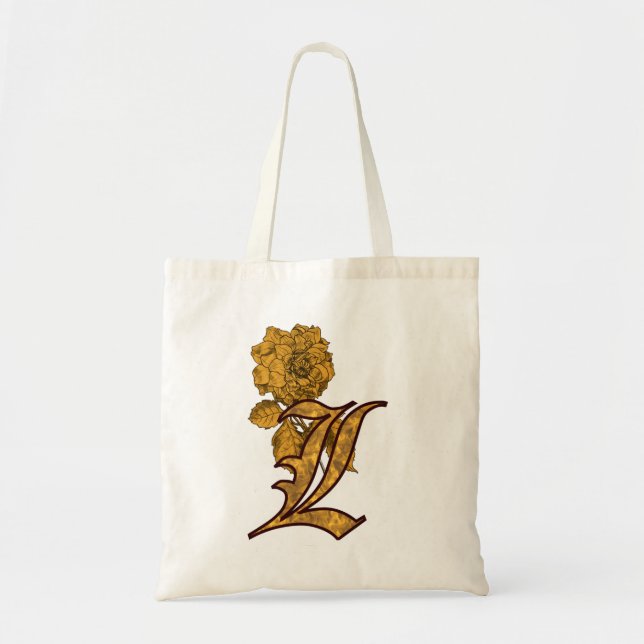 Monogram Initial L Gold Peony Tote Bag Tragetasche (Vorne)