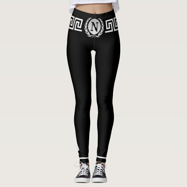 Monogram Initial, Laurels, Griechisch Key Hermes W Leggings (Vorderseite)