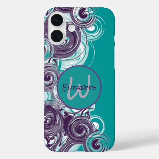 Monogram Initial Letter Abstrakt Spiral Waves Case-Mate iPhone Hülle (Rückseite)