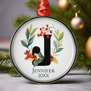 Monogram Initial Letter J Berry Wreath Christmas Ornament Aus Metall