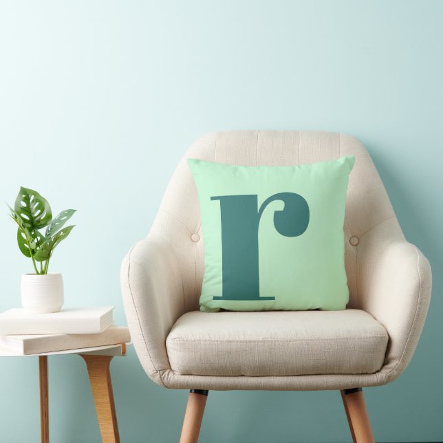 Monogram Initial Letter Mint Green Aquamarin Kissen (Stuhl )