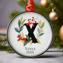 Monogram Initial Letter X Berry Wreath Christmas