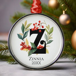Monogram Initial Letter Z Berry Wreath Ornament Aus Metall