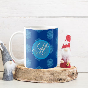 Monogram Initial "M" Blue Snowflakes Coffee Tasse