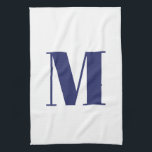 Monogram Initial Marineblau Blau, modern elegant Geschirrtuch<br><div class="desc">Monogram Erstmarineblau und weiß Modernes, elegantes Küchentuch</div>