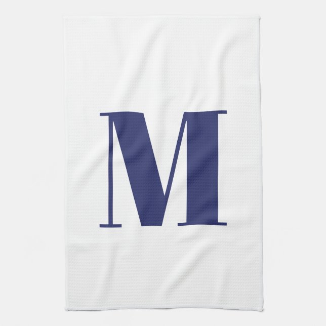 Monogram Initial Marineblau Blau, modern elegant Geschirrtuch (Vertikal)