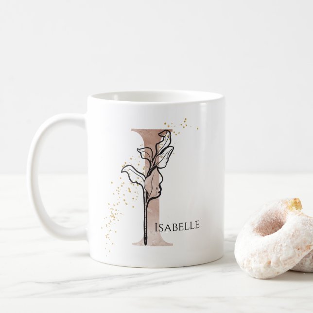 Monogram, Initial Modern Letter I Boho Personalisi Kaffeetasse (Mit Donut)
