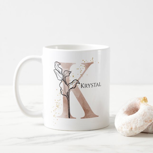 Monogram Initial Modern Letter K Boho Personalisie Kaffeetasse (Mit Donut)