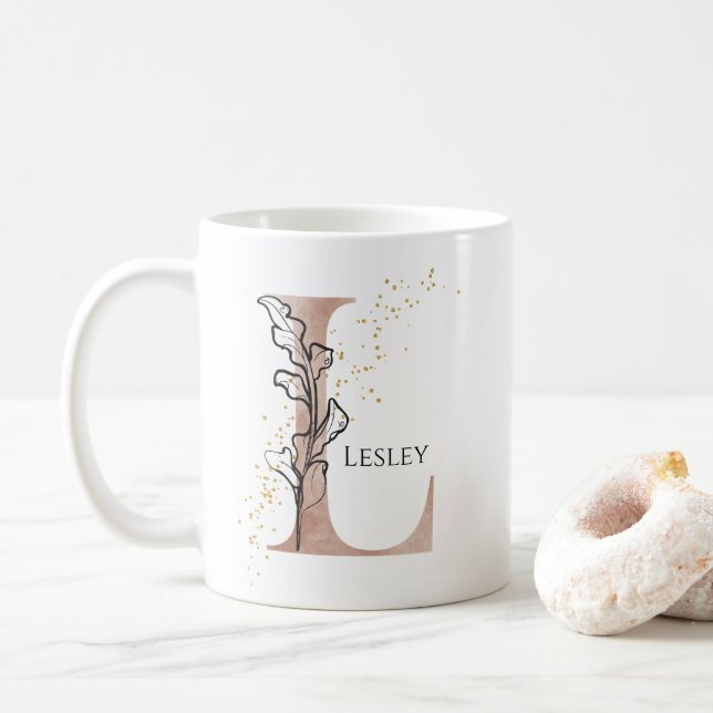 Monogram Initial Modern Letter L Boho Personalisie Kaffeetasse (Mit Donut)