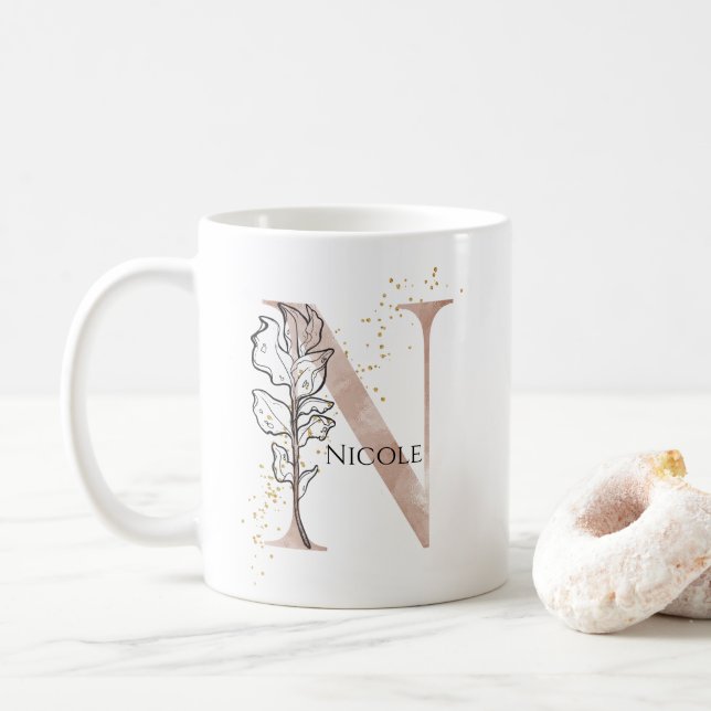 Monogram, Initial Modern Letter N Boho Personalisi Kaffeetasse (Mit Donut)