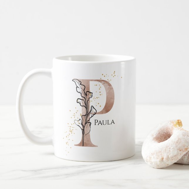 Monogram, Initial Modern Letter P Boho Personalisi Kaffeetasse (Mit Donut)