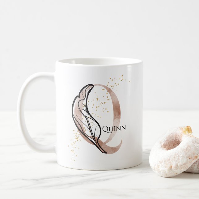 Monogram Initial Modern Letter Q Boho Personalisie Kaffeetasse (Mit Donut)