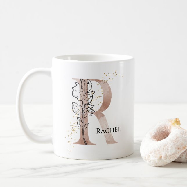 Monogram, Initial Modern Letter R Boho Personalisi Kaffeetasse (Mit Donut)