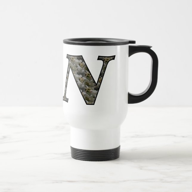 Monogram Initial N Hydrangea Floral Travel Mug Reisebecher (Rechts)