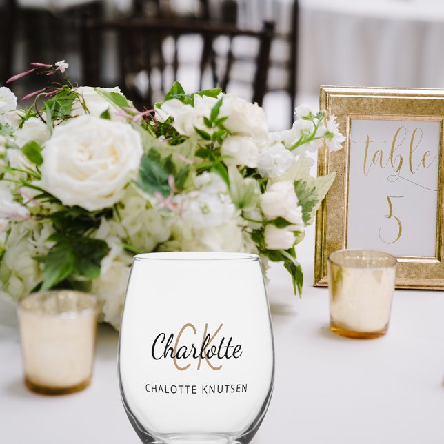 Monogram Initial Name einfach Weinglas Ohne Stiel (Von Creator hochgeladen)