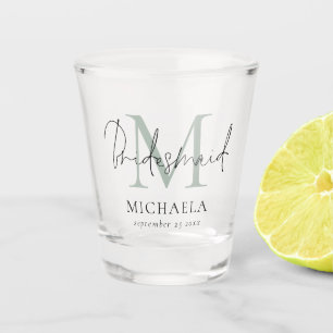 Monogram Initial Name Script Bridesmaid Sage Schnapsglas