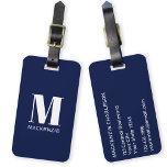 Monogram Initial Name Simple Navy Blue Gepäckanhänger<br><div class="desc">Moderne Typografie minimalistisch monogramm Anfangsname Design in weiß auf marineblau,  die geändert werden kann,  um personalisieren.</div>