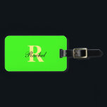Monogram Initial Name Vorlagen Neon Green Gift Gepäckanhänger<br><div class="desc">Mit Monogramm Anfangs- und auch persönliche Daten wie Name,  Adresse,  Telefonnummer und E-Mail,  die Sie bearbeiten können. Mit einem schönen,  soliden neongrünen Hintergrund können Sie die Farbe ändern,  wenn Sie möchten. Coole Geschenkidee für ihn oder sie.</div>