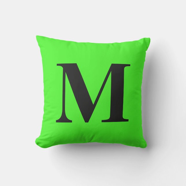 Monogram Initial Neon Green Gift farbenfrohe Brill Kissen (Vorderseite)