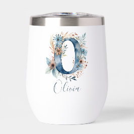 Monogram Initial O Blue Floral Watercolor Gift Ihr