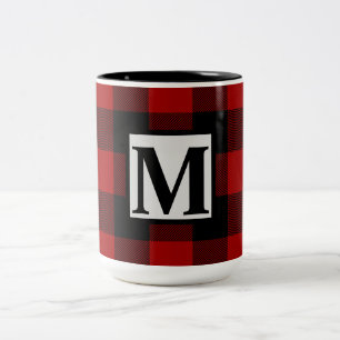 Monogram Initial on Red and Black Buffalo Kariert Zweifarbige Tasse