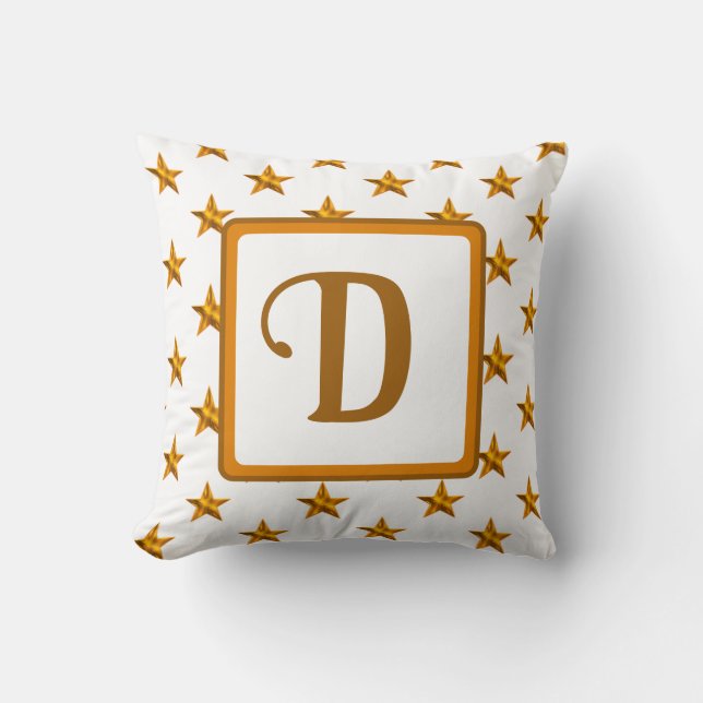 Monogram Initial Orange Gold Celestial Star Decke Kissen (Vorderseite)