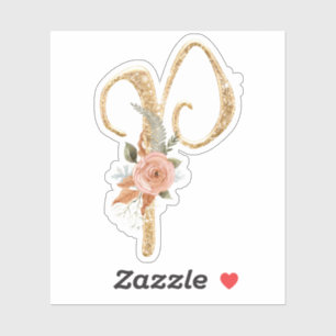 Monogram, Initial P Gold Glitzer Peony Rose Floral Aufkleber