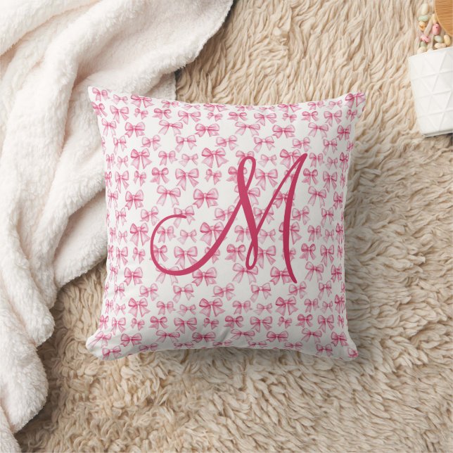 Monogram Initial Pink Bow Coquette Ästhetische Gir Kissen (Decke)