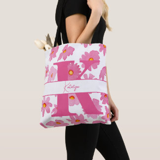 Monogram, Initial Pink Daisies Watercolor Blume