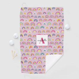 Monogram Initial Pink Rainbow Golf Handtuch