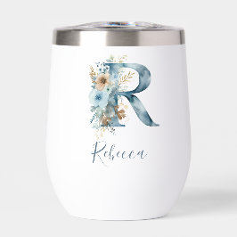 Monogram Initial R Blue Floral Watercolor Gift Ihr