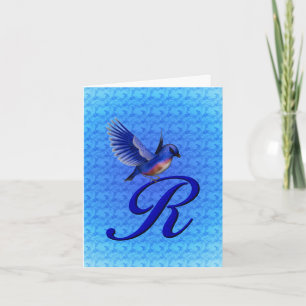 Monogram Initial R Elegant Bluebird Card