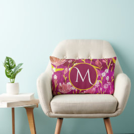 Monogram Initial Romantic Burgundy Floral Lendenkissen