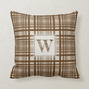 Monogram Initial Rustic Boho Brown Tan Kariert Lin Kissen